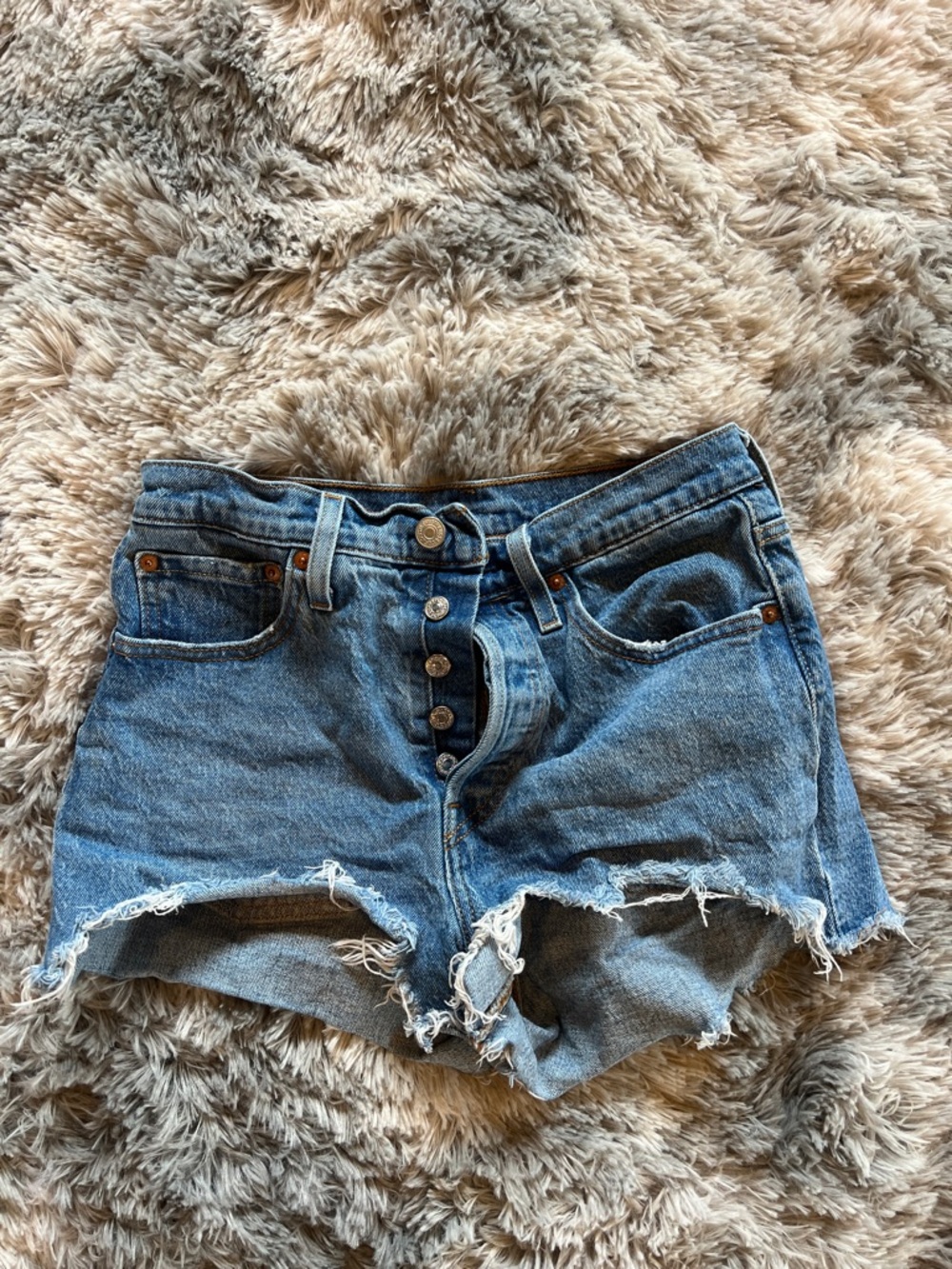 Levi's Blue Distressed High-Rise Denim Shorts